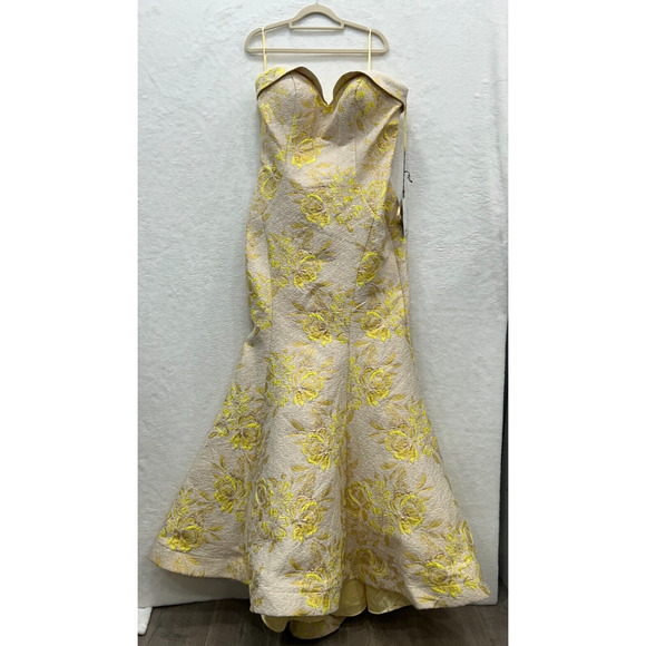 NWT Mac Duggal 66801 Metallic Brocade Strapless Bustier Gown Lemon Size 14W - Picture 4 of 14
